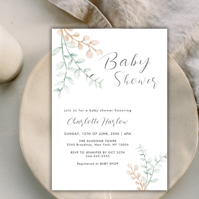 Enkel Elegant Greenery Eucalyptus Baby Shower Inbjudningar (Simple Elegant Greenery Eucalyptus Baby Shower Invitation)