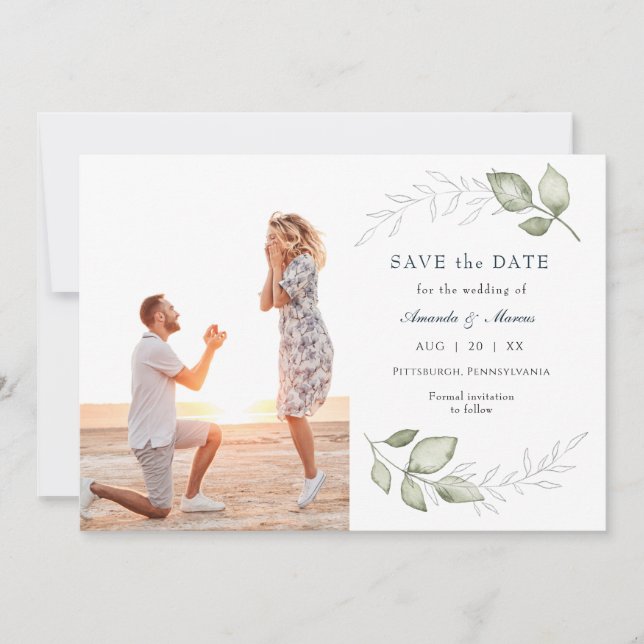 Enkel Elegant - Greenery Photo Save the Date Inbjudningar (Framsida)