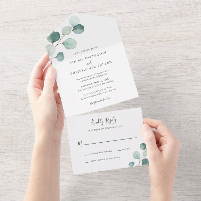 Enkel Elegant Greenery Rustic Eucalyptus Bröllop (Avrivbar del)