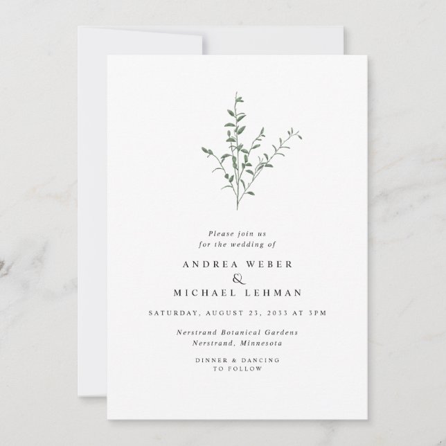 Enkel Elegant Gren Blad Botanisk Bröllop Inbjudningar (Framsida)