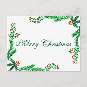 Enkel Elegant Grön Blad Dekor God Jul Ho Helg Vykort