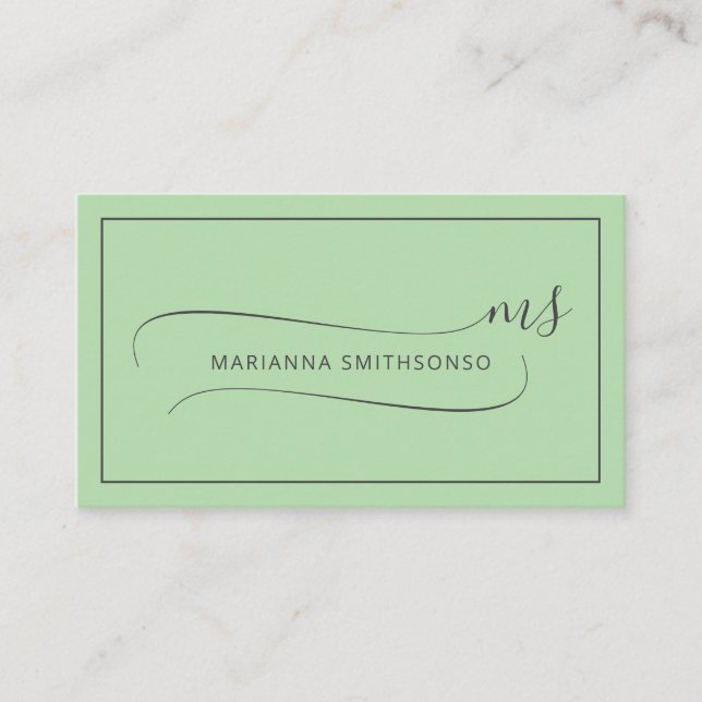 Enkel Elegant Grön Grå Minimalistisk Två Monogram Visitkort (Framsida)