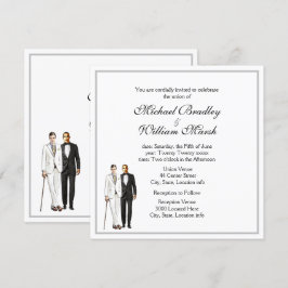 Enkel Elegant Groom och Groom Gay White Bröllop Inbjudningar