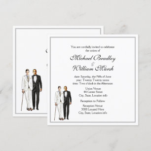 Enkel Elegant Groom och Groom Gay White Bröllop Inbjudningar