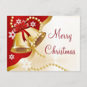 Enkel Elegant Guld Bell Pearls God jul Helg Vykort