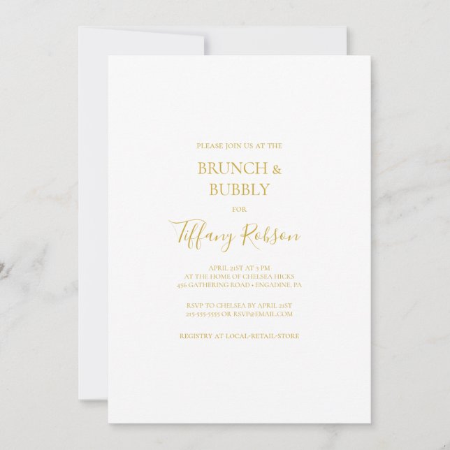 Enkel Elegant Guld Brunch och bubbeldusch Inbjudningar (Framsida)