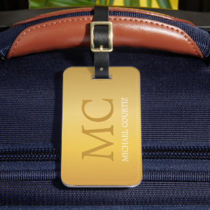 Enkel Elegant Guld Brushed Metall Monogrammed Bagagebricka