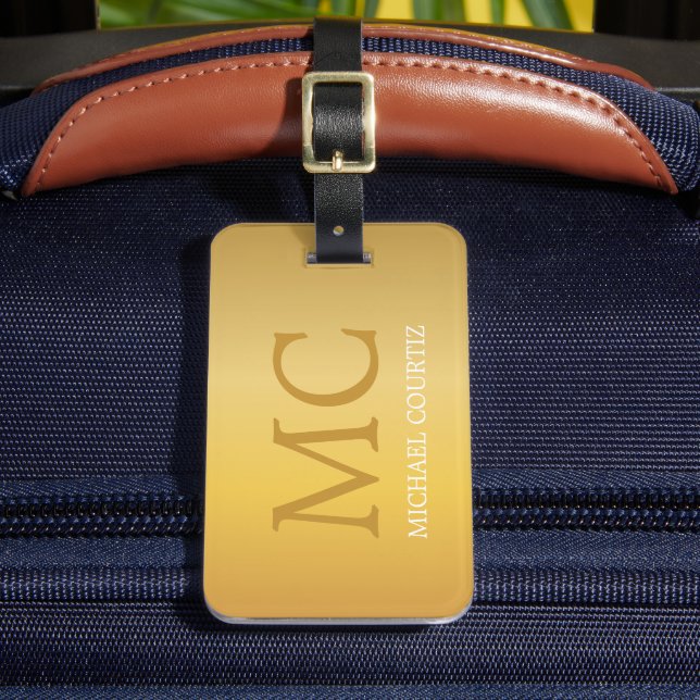 Enkel Elegant Guld Brushed Metall Monogrammed Bagagebricka (Framsida Insitu 2)