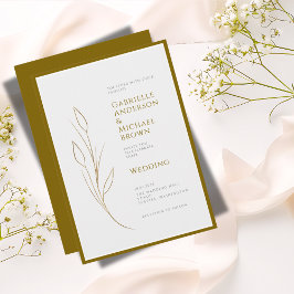 Enkel Elegant Guld Grå Minimal Floral Bröllopskorr Inbjudningar