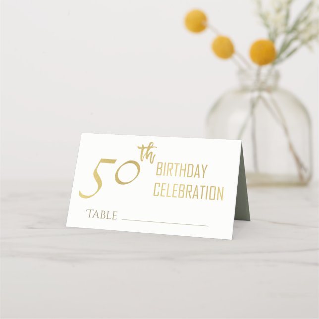ENKEL ELEGANT GULD GRÅTT TYPOGRAFI 50 BIRTHDAY PLACERINGSKORT (Framsida)