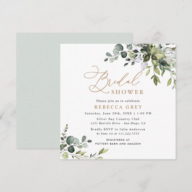 Enkel Elegant Guld Grey-Möhippa Inbjudningar (Fram/baksida)