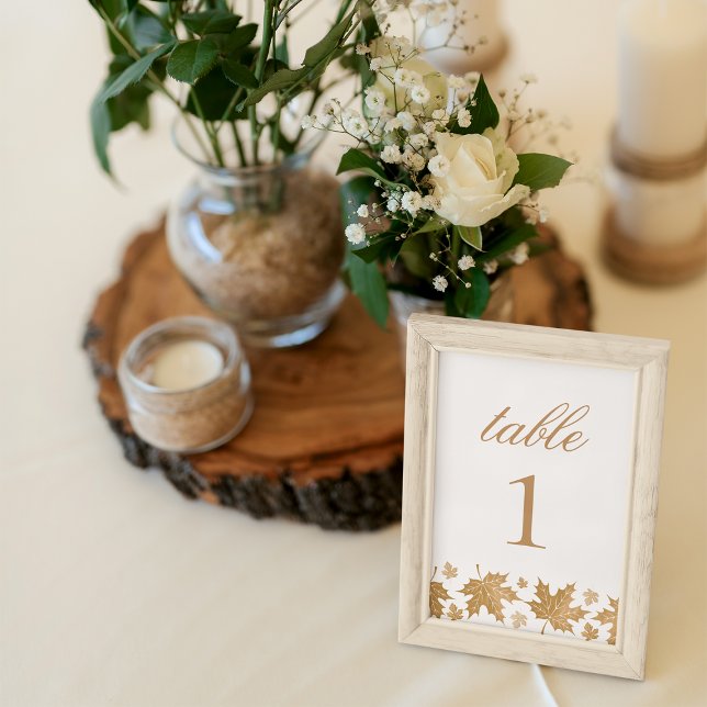 Enkel Elegant Guld Höst löv Personligt bröllp Bordsnummer (Skapare uppladdad)