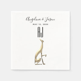 Enkel Elegant Guld Hund Svarta och vita Bröllop Pappersservett