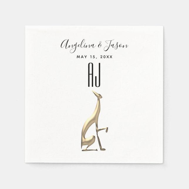 Enkel Elegant Guld Hund Svarta och vita Bröllop Pappersservett (Framsidan)