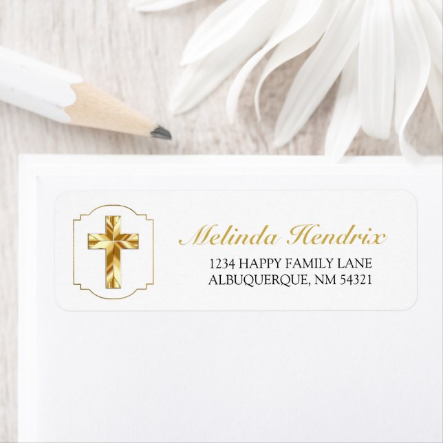 Enkel Elegant Guld Kor Baptism Returadress Etikett (Insitu)