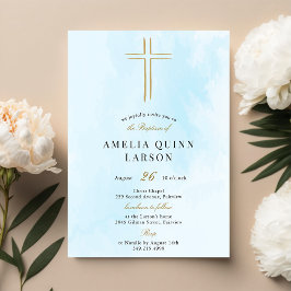 Enkel Elegant Guld Kors Dop Inbjudningar