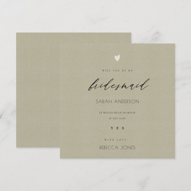 ENKEL ELEGANT GULD KRAFT TYPOGRAPHY bridesmaid Inbjudningar (Fram/baksida)