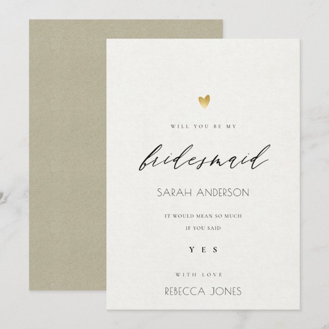 ENKEL ELEGANT GULD KRAFT TYPOGRAPHY BRIDESMAID INBJUDNINGAR (Fram/baksida)