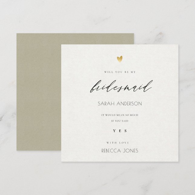 ENKEL ELEGANT GULD KRAFT TYPOGRAPHY bridesmaid Inbjudningar (Fram/baksida)