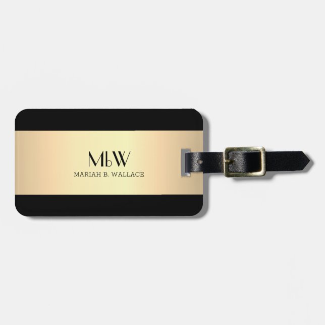 Enkel Elegant Guld Metall med monogrammat Namn Lug Bagagebricka (Horisontell Framsida)