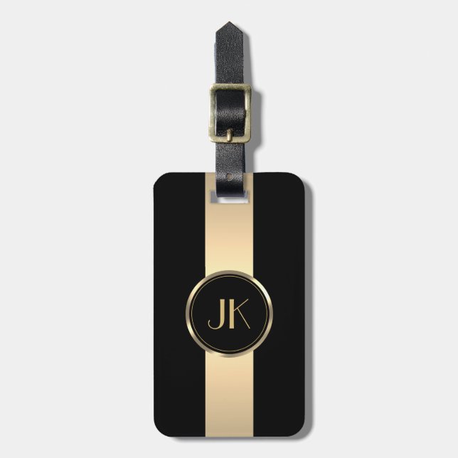 Enkel Elegant Guld Metall med monogrammat Namn Lug Bagagebricka (Vertikal Framsida)