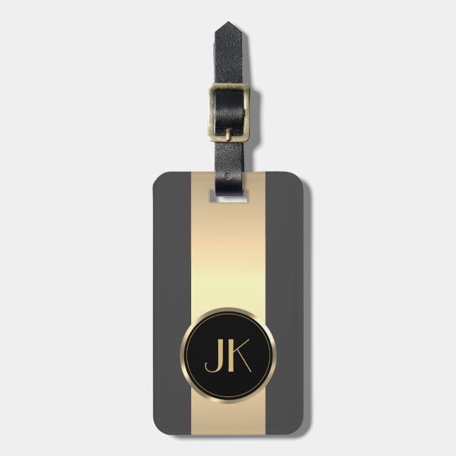 Enkel Elegant Guld Metall med monogrammat Namn Lug Bagagebricka (Vertikal Framsida)