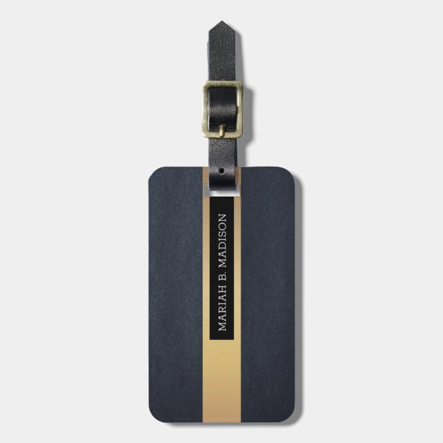 Enkel Elegant Guld Metall med monogrammet Namn Bagagebricka (Vertikal Framsida)