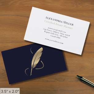 Enkel Elegant Guld Quill Visitkort
