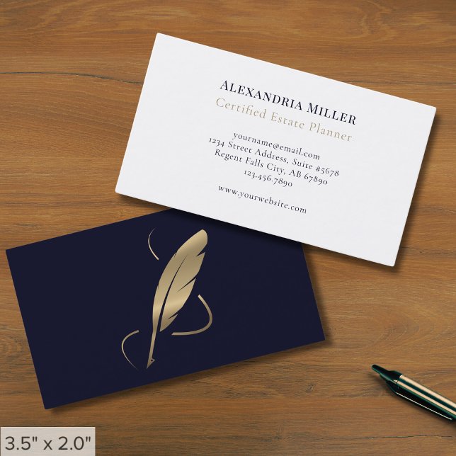Enkel Elegant Guld Quill Visitkort (Skapare uppladdad)