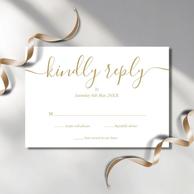 Enkel Elegant Guld RSVP-kort med Skrift OSA Kort (Skapare uppladdad)
