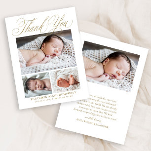 Enkel Elegant Guld Script 4 Photo Baby Tack Kort