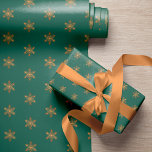 Enkel elegant guld snöflingor grönt jul i  presentpapper<br><div class="desc">Julens minsta elegant guld koppar snöflingor mönster går ut på att grönten slår papper.</div>