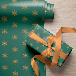 Enkel elegant guld snöflingor grönt jul i presentpapper