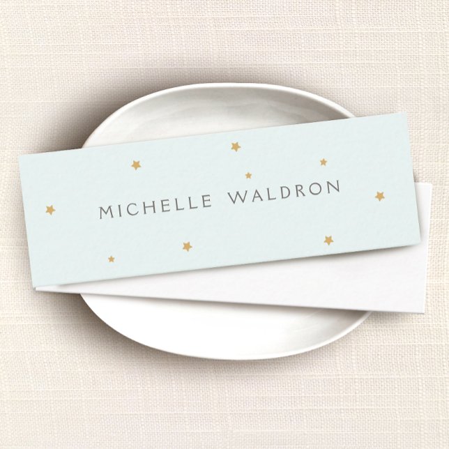 Enkel Elegant Guld Stars Pastel Blue Mini Visitkort (Skapare uppladdad)