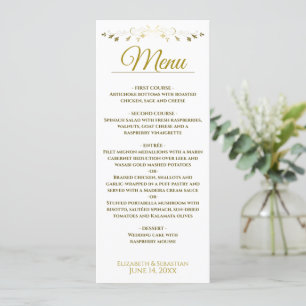 Enkel Elegant Guld & White Lacy Filigree Bröllop Meny