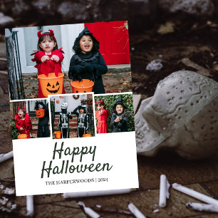 Enkel Elegant Halloween Familj Fyra Foto Julkort