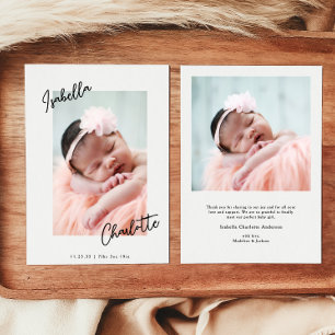 Enkel Elegant Handskriven Baby Foto Tack Kort