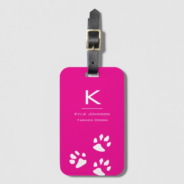 Enkel elegant Hund Cute Monogrammed Namn Bagagebricka (Framsida vertikal)