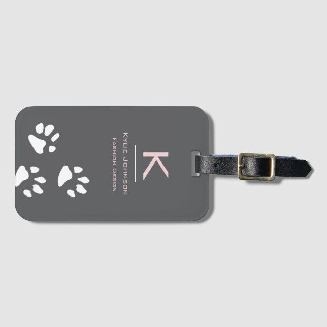 Enkel elegant Hund Cute Monogrammed Namn Lugga Bagagebricka (Framsida horisontal)