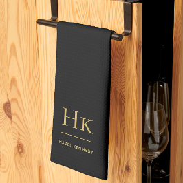 Enkel Elegant i klassiskt monogram, minimalt svart Kökshandduk
