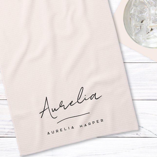 Enkel Elegant i monogram Namnteckning minimalt kvi Kökshandduk (Skapare uppladdad)