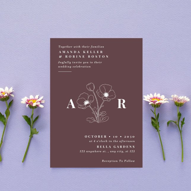 Enkel Elegant-inbjudan till vallmo Flower-bröllop Inbjudningar (Skapare uppladdad)
