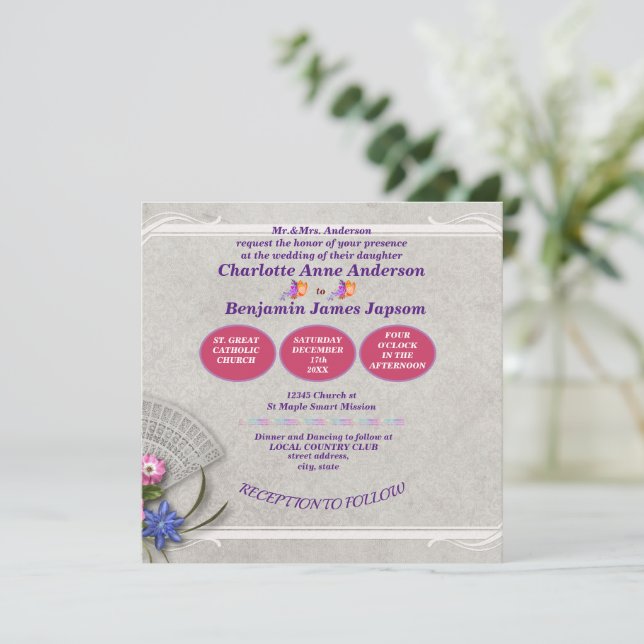 Enkel Elegant Japanska Fläkt Bröllop  Inbjudningar (Stående Fram)