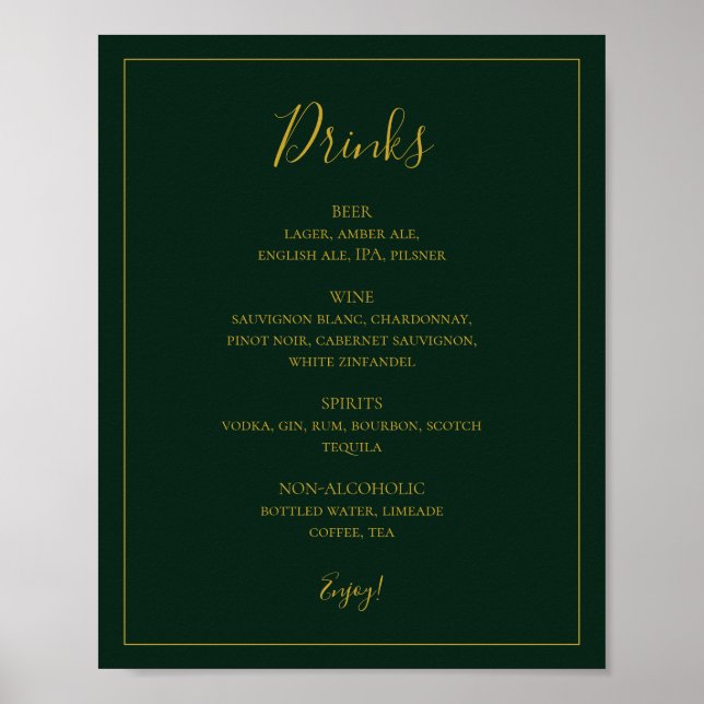 Enkel Elegant - jul | Grönt Drinks Menu Sign Poster (Framsidan)