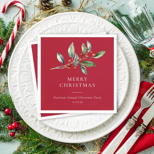 Enkel Elegant Jul - vattenfärg Botaniskt Pappersservett (Skapare uppladdad)