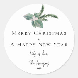 Enkel Elegant Jul - vattenfärg Botaniskt Runt Klistermärke