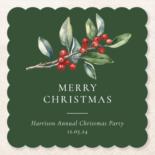 Enkel Elegant Jul - vattenfärg Botaniskt Underlägg Papper (Framsida)