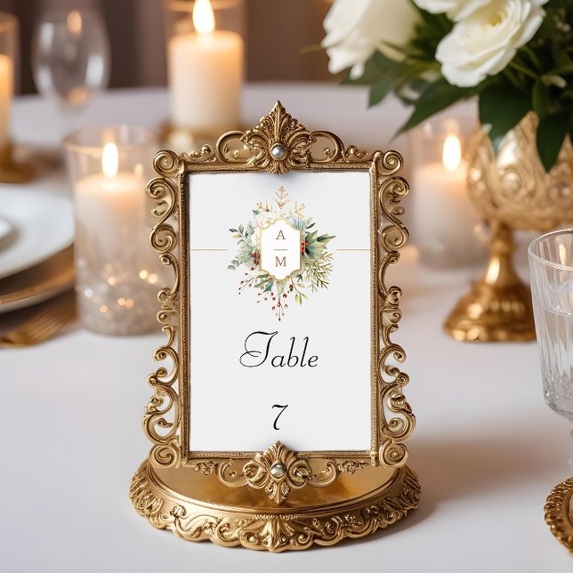 Enkel Elegant Julblomma Monogram Bordsnummer (Skapare uppladdad)