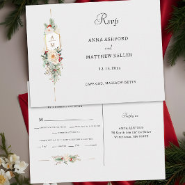 Enkel Elegant Julblomma Monogram RSVP Vykort