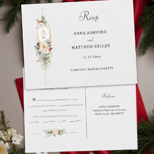 Enkel Elegant Julblomma Monogram RSVP Vykort